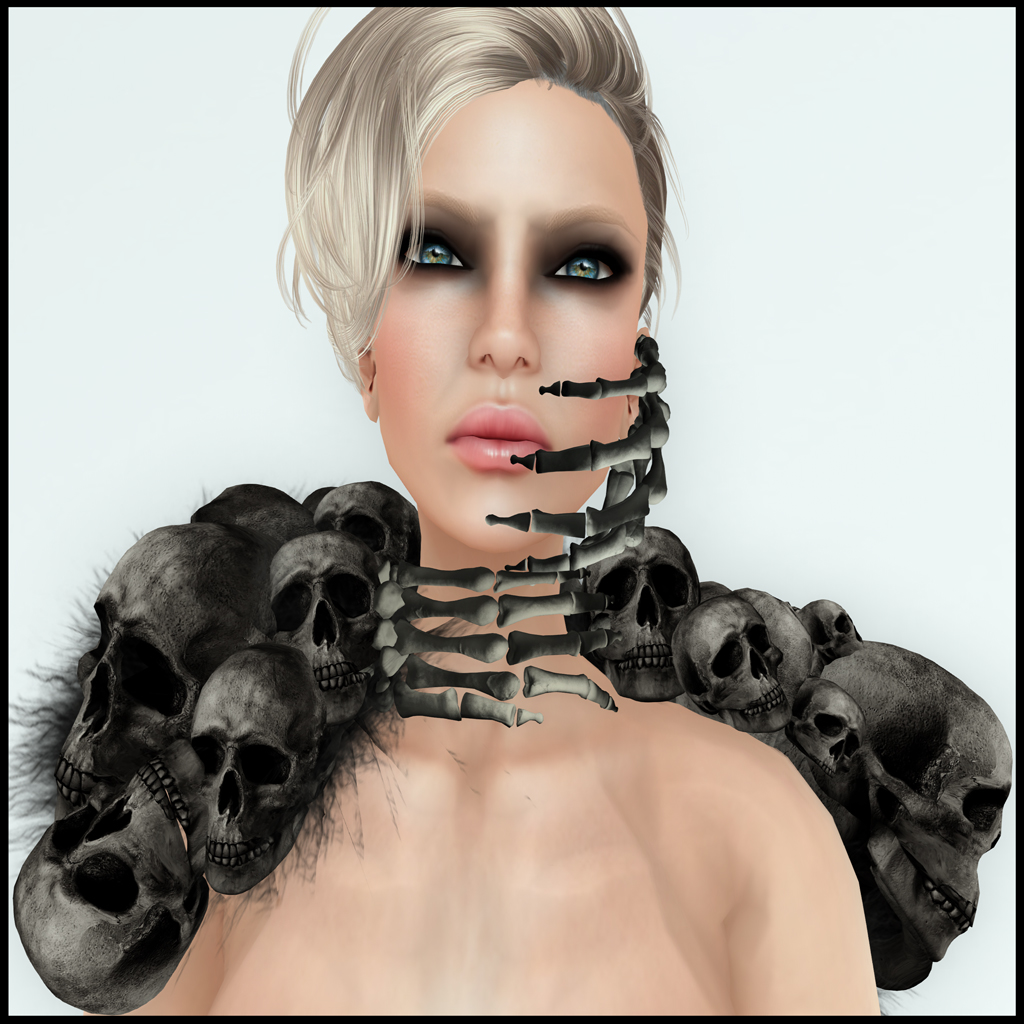 Gown, skulls and skeleton: GizzA – Deathly Silence [Black] Hair: Pelle – SEA MESH HAIR PLATINUM Skin: Glam Affair – Lucy – America – 04 - cu-deathly